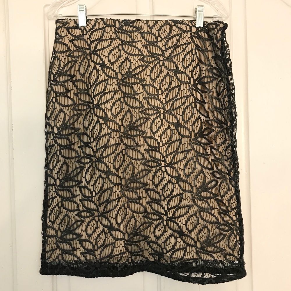 Ann Taylor Faux leather-lace Floral Pencil Skirt